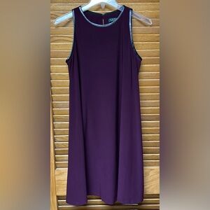 Lauren Ralph Deep Purple Dress with Leather Accents